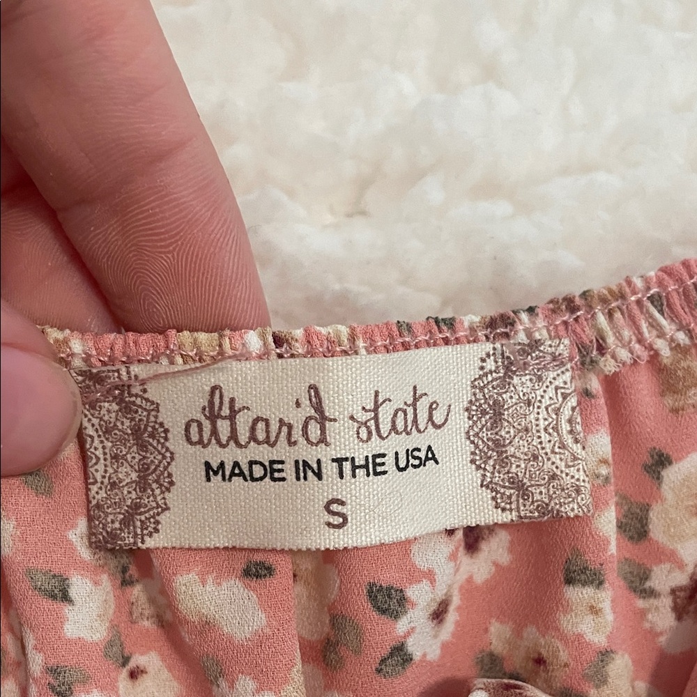 Altar'd State Pink White Floral Feminine Boho Flowy Romantic Puff Sleeve Top - Picture 4 of 8